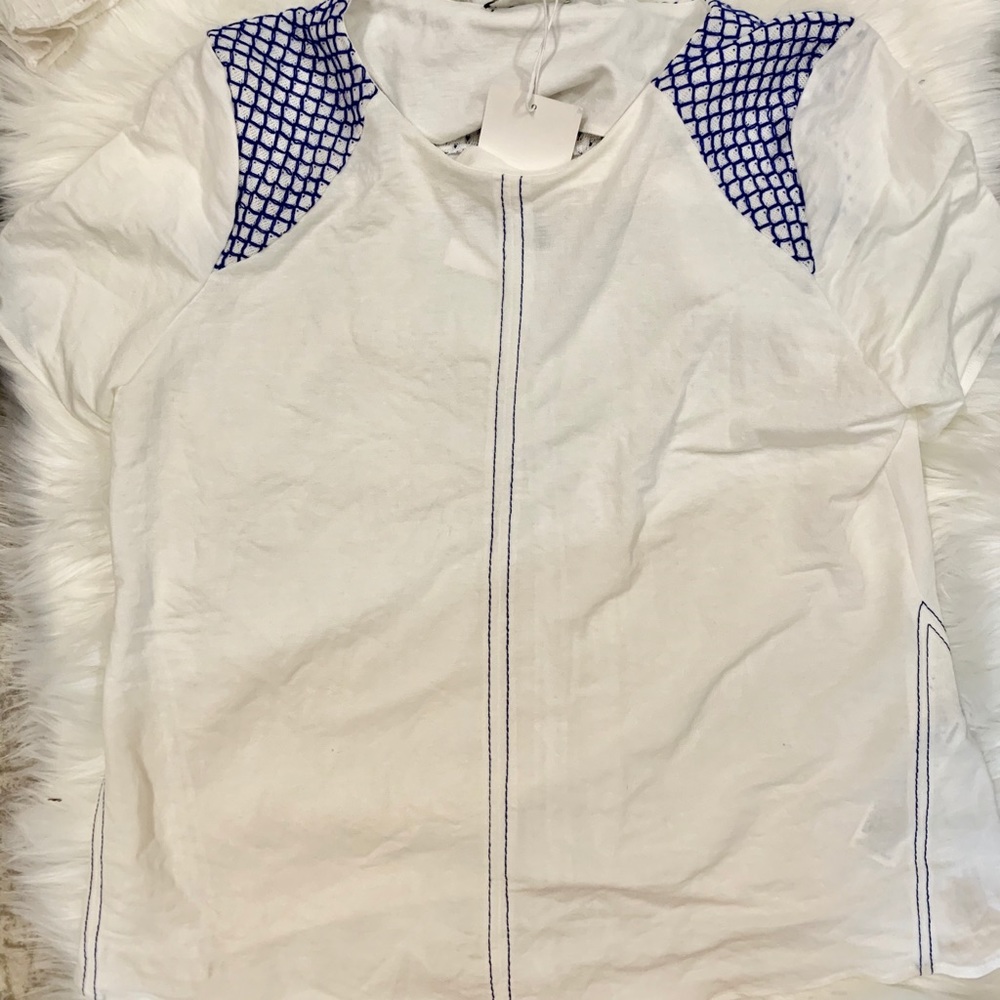 NWT Zara Linen Top with Blue Stitching